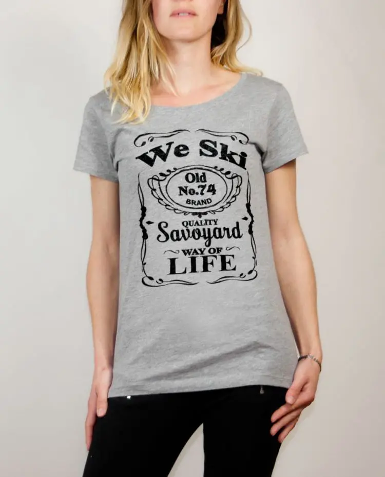 T-shirt Haute-Savoie : We Ski 74 ( Whiskey Jack Daniel's) femme gris