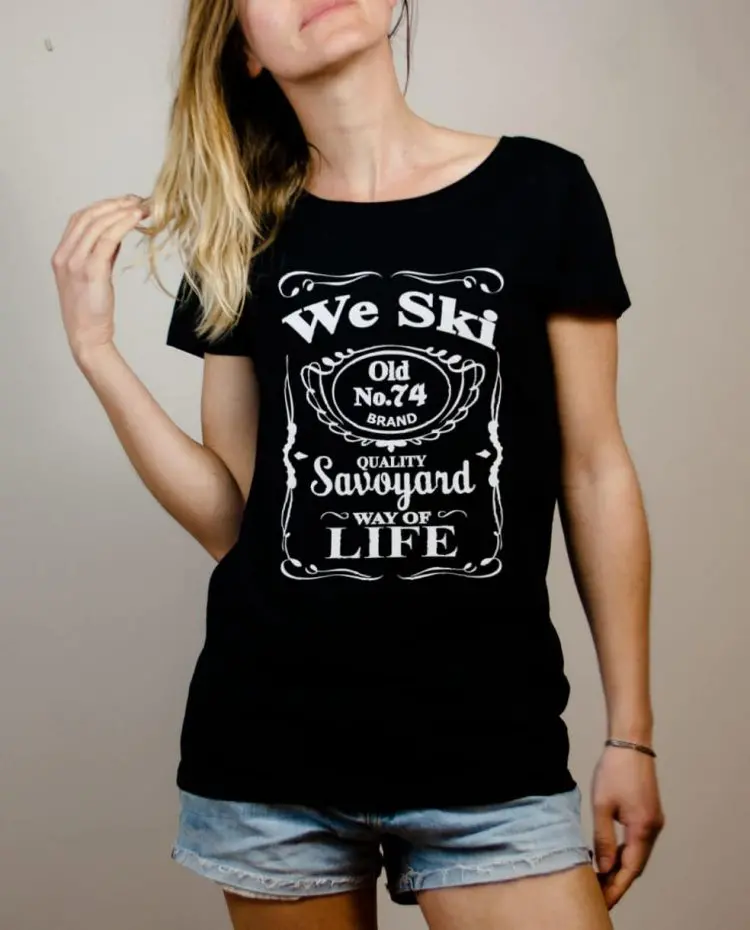 T-shirt Haute-Savoie : We Ski 74 ( Whiskey Jack Daniel's) femme noir