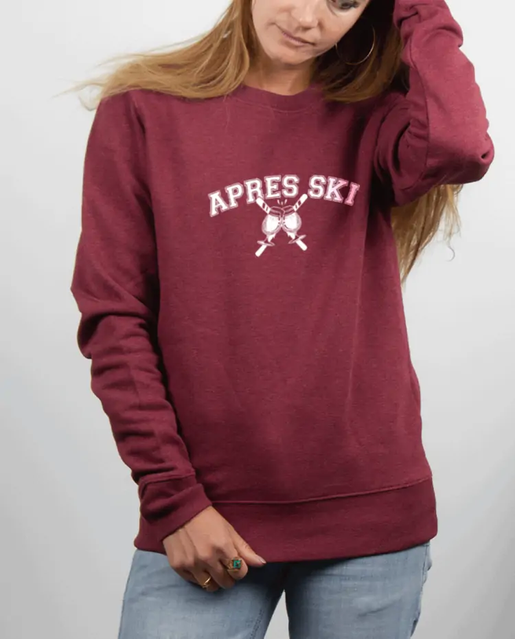 Pull femme rouge Bordeau APRES SKI BIERE