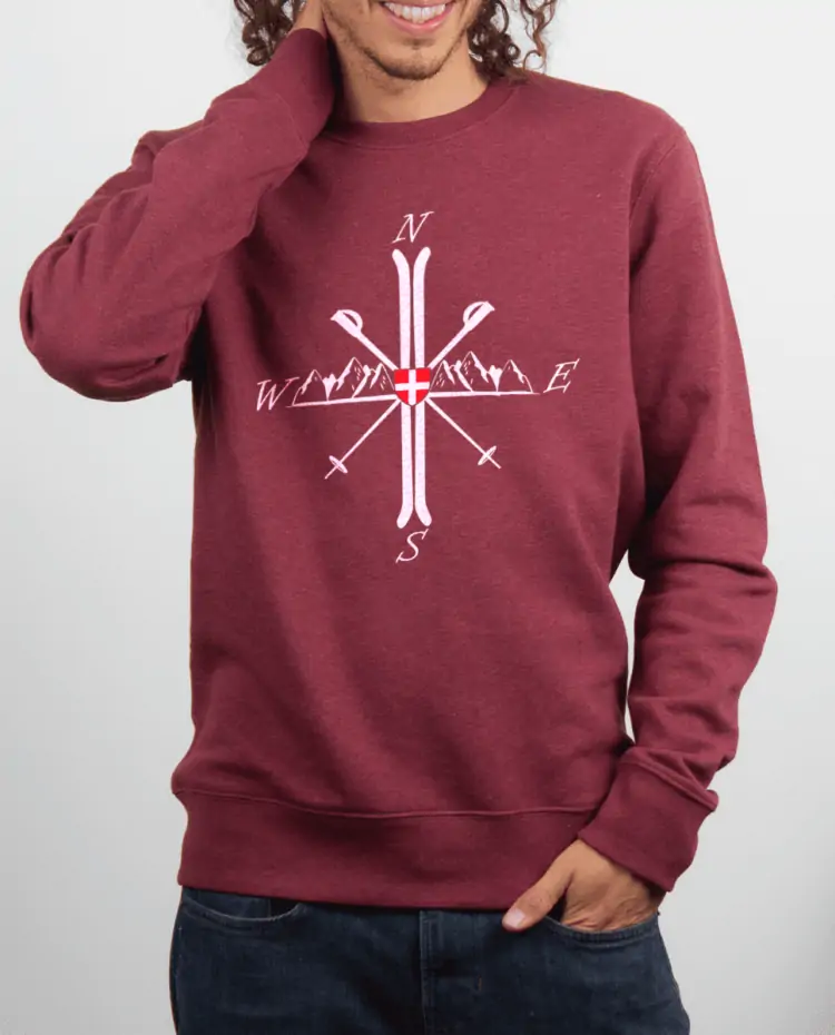 Pull homme Bordeau Montagne ski Boussole