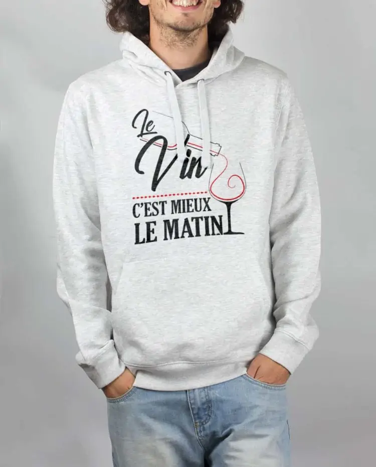 Sweat Blanc homme Le vin c est mieux le matin