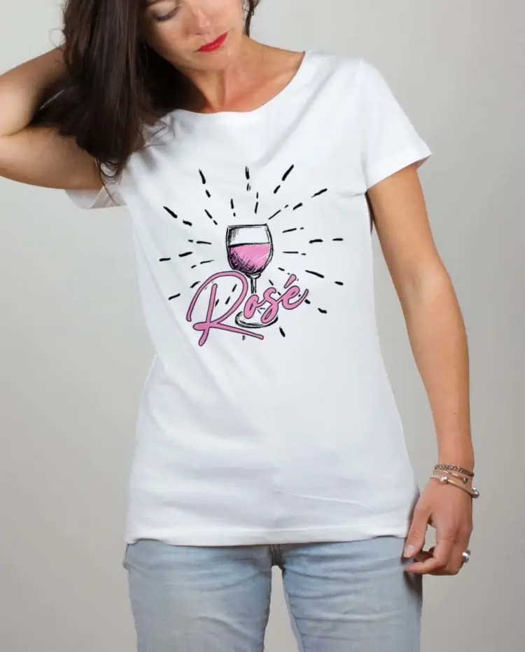 T shirt blanc femme Vin rosé