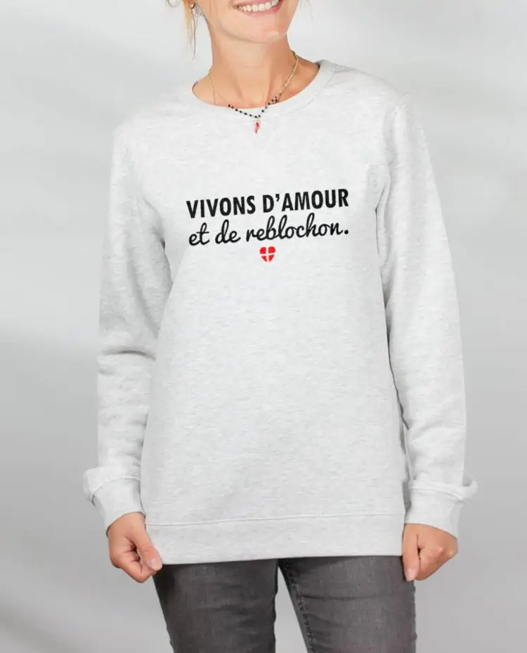 Pull sweat femme blanc Vivons d amour et de reblochon