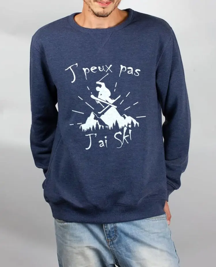 Pull sweat homme bleu j peux pas j ai ski