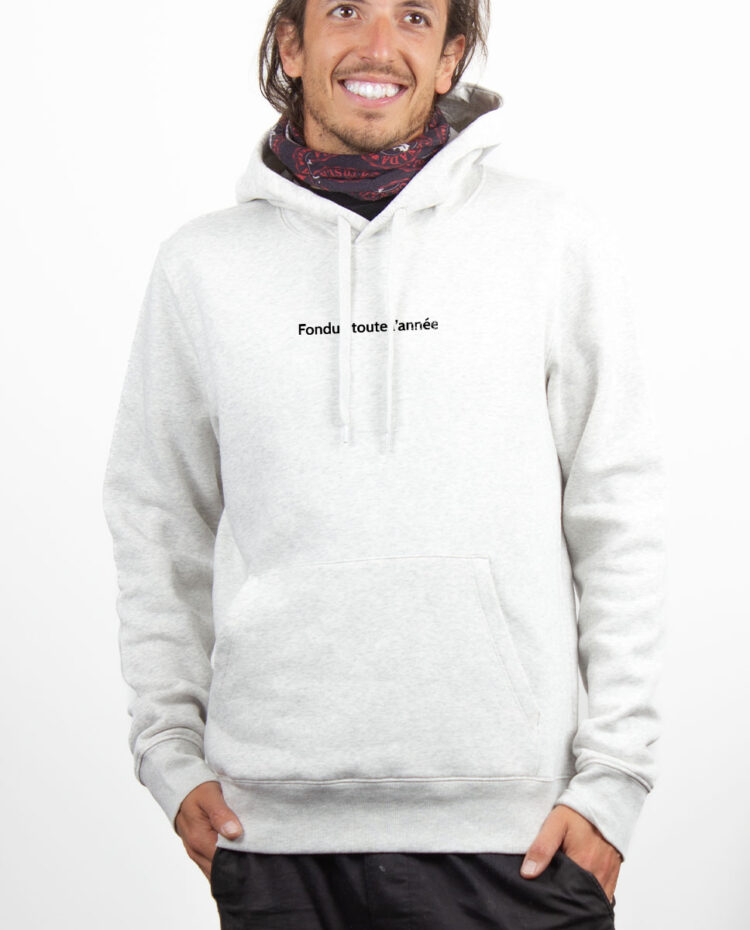 FONDUE TOUTE LANNEE Hoodie Sweat capuche Homme Blanc SWHBLA178