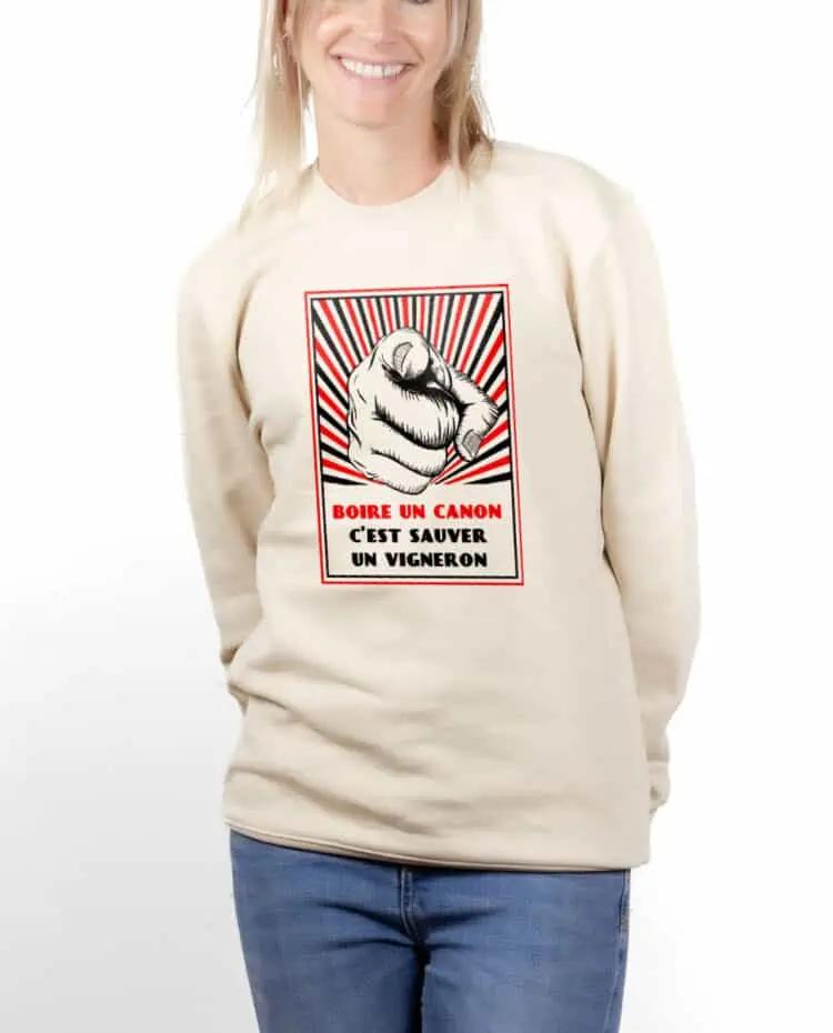 PUFNAT Sweatshirt pull Femme Naturel BOIRE UN CANON C EST SAUVER UN VIGNERON