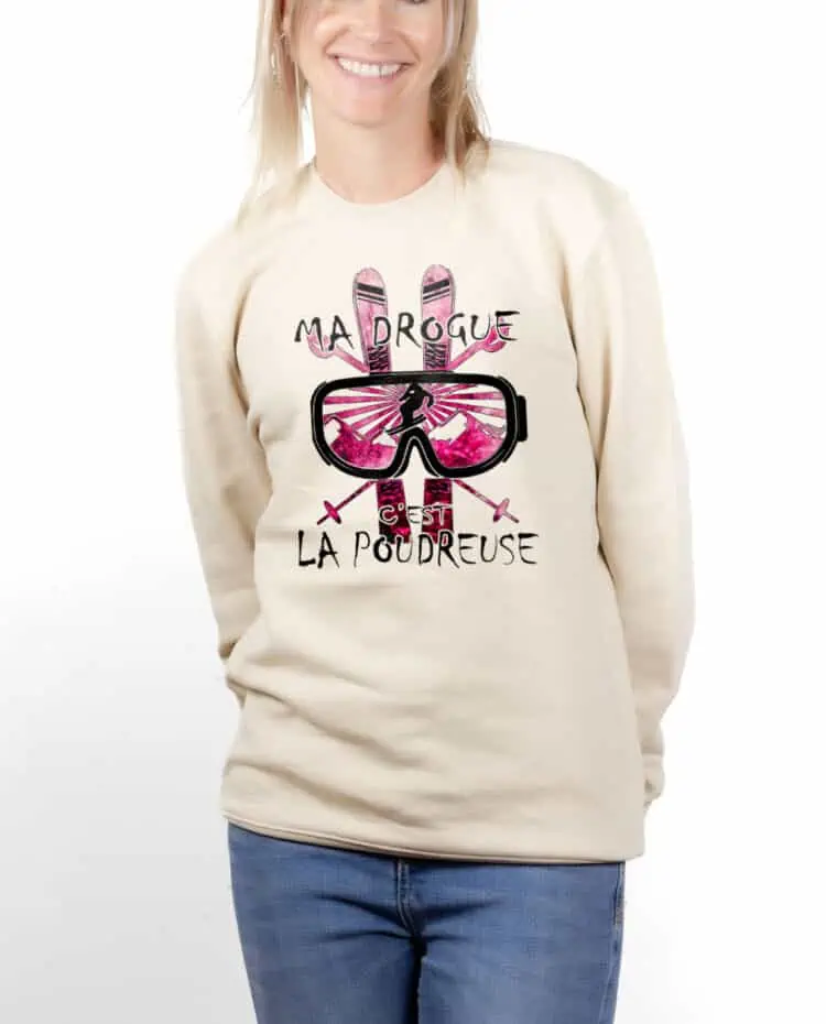 PUFNAT Sweatshirt pull Femme Naturel MA DROGUE C EST LA POUDREUSE SKI