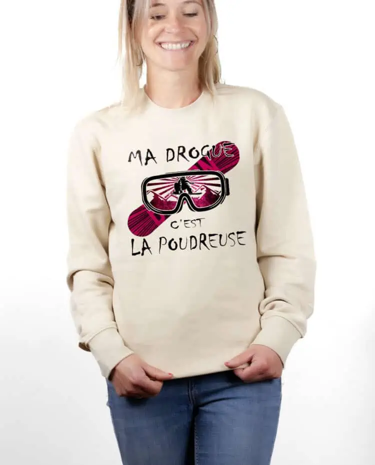 PUFNAT Sweatshirt pull Femme Naturel MA DROGUE C EST LA POUDREUSE SNOW