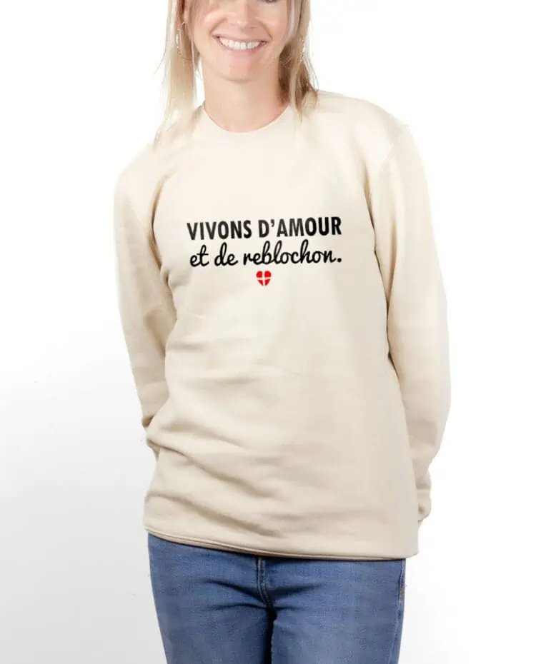 PUFNAT Sweatshirt pull Femme Naturel VIVONS D AMOUR ET DE REBLOCHON