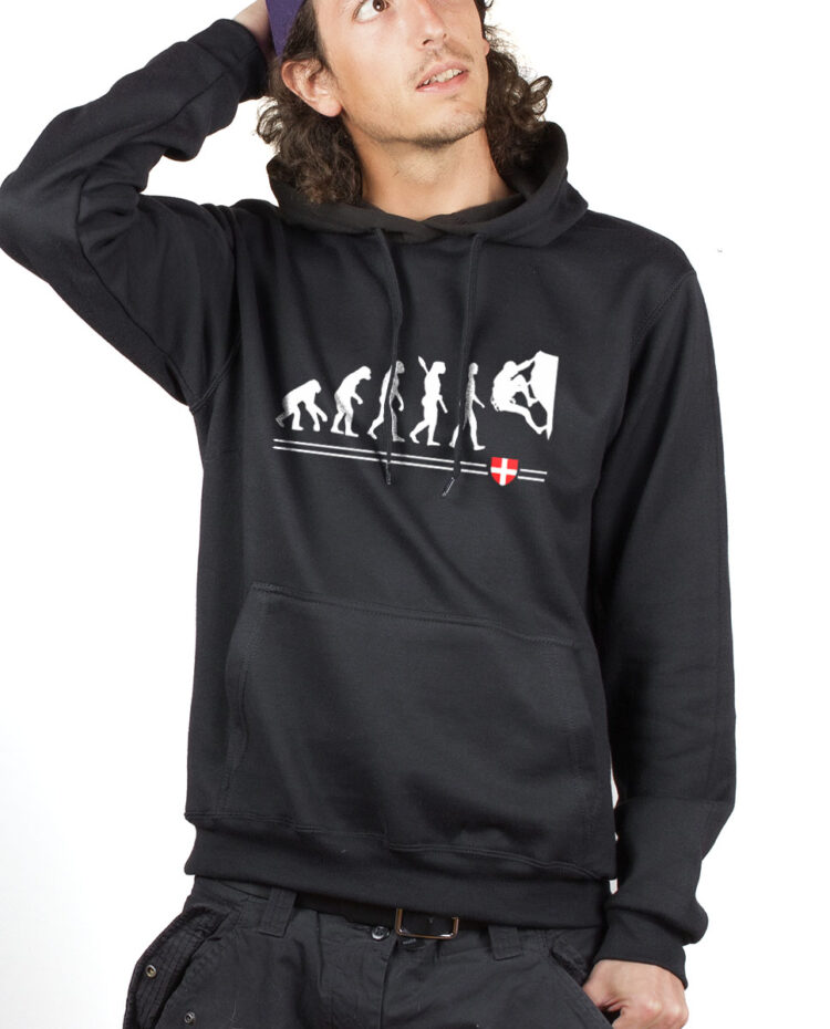 SWHNOI Hoodie Sweat capuche Homme Noir EVOLUTION ESCALADE