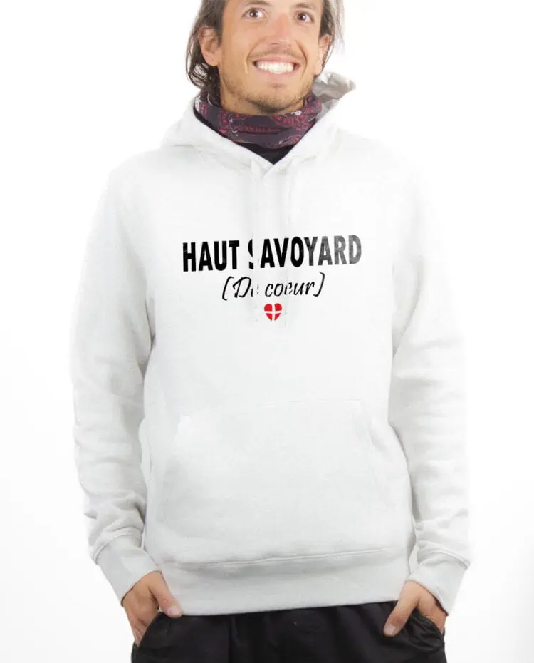 Haut savoyard de coeur Hoodie Sweat capuche Homme Blanc SWHBLA228