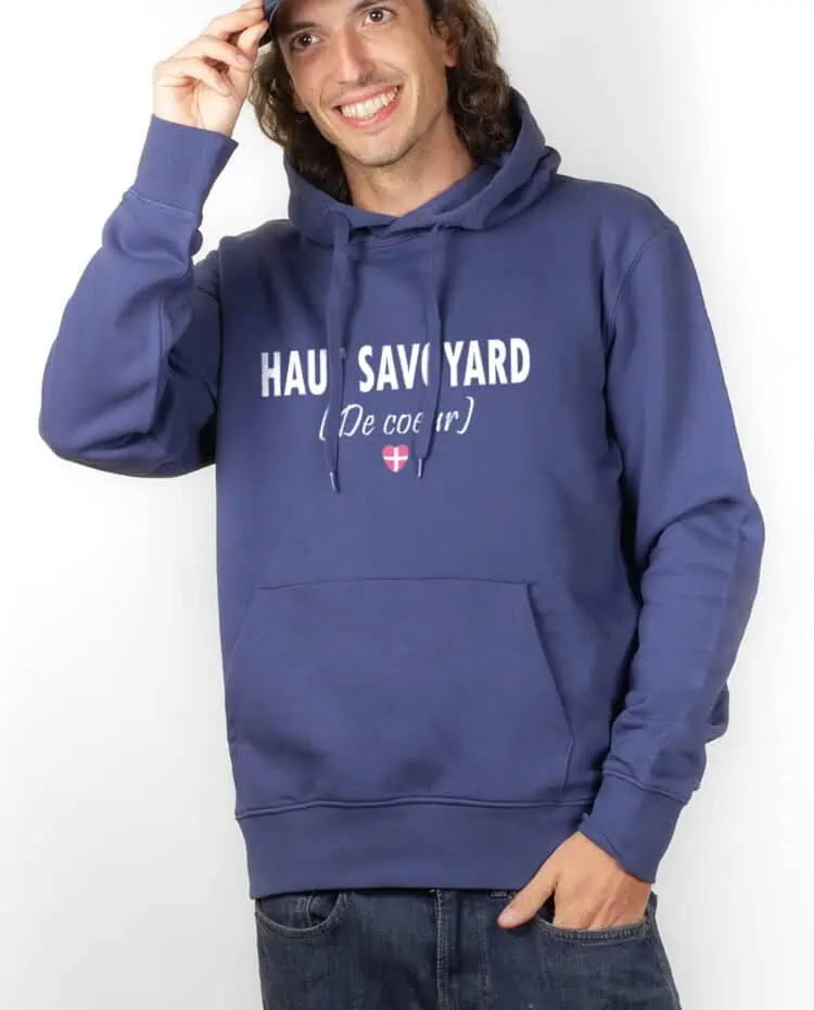 Haut savoyard de coeur Hoodie Sweat capuche homme Bleu SWHBLE228