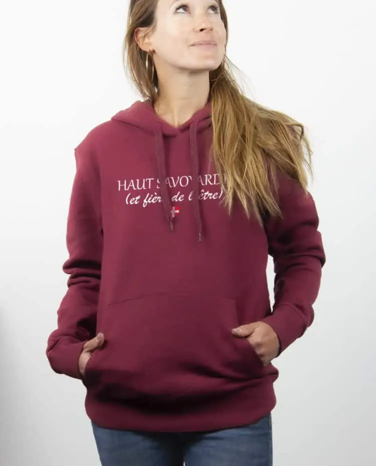 Haut savoyarde et fier hoodie Sweat capuche Femme Bordeau SWFBOR231