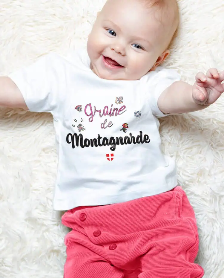 Graine de montagnarde T shirt bebe blanc fille TSBB245