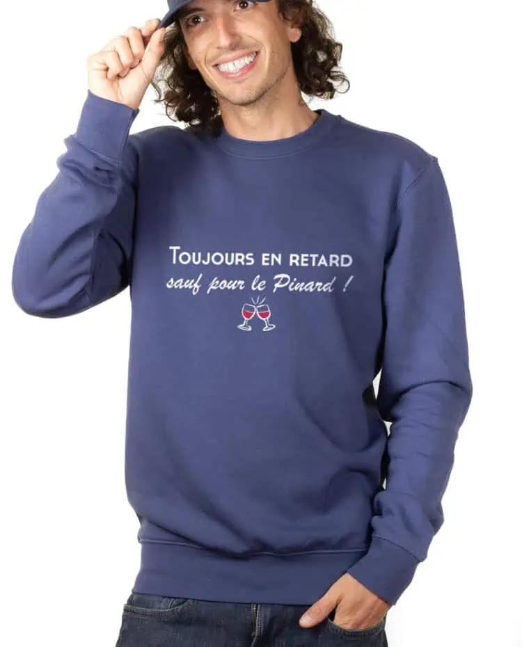 Toujours en retard sauf pour le pinard Sweatshirt Pull Homme bleu PUHBLE251