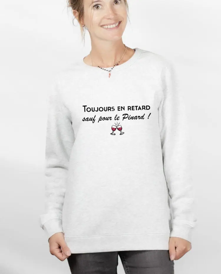 Toujours en retard sauf pour le pinard Sweatshirt pull Femme Blanc PUFBLA251