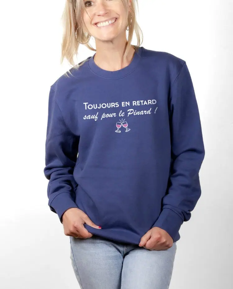 Toujours en retard sauf pour le pinard Sweatshirt pull Femme Bleu PUFBLE251