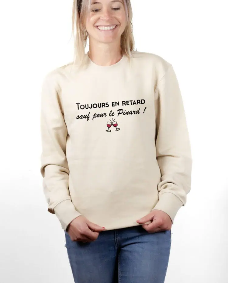 Toujours en retard sauf pour le pinard Sweatshirt pull Femme Naturel PUFNAT251