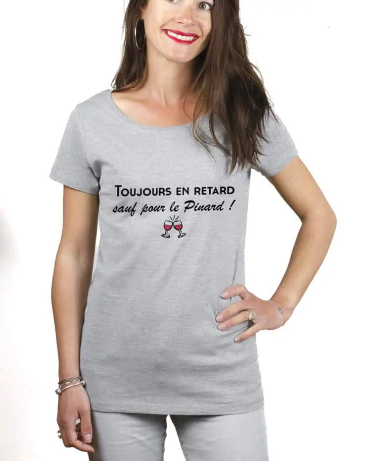 Toujours en retard sauf pour le pinard T shirt Femme Gris TSFG251