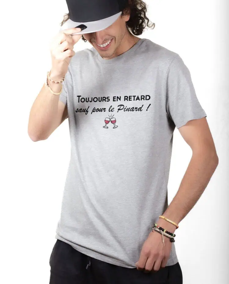 Toujours en retard sauf pour le pinard T shirt Homme Gris TSHG251