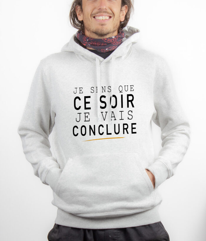 Le Bronzes Je sens que je vais conclure Hoodie Sweat capuche Homme Blanc SWHBLA309