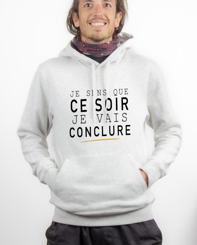 Le Bronzes Je sens que je vais conclure Hoodie Sweat capuche Homme Blanc SWHBLA309