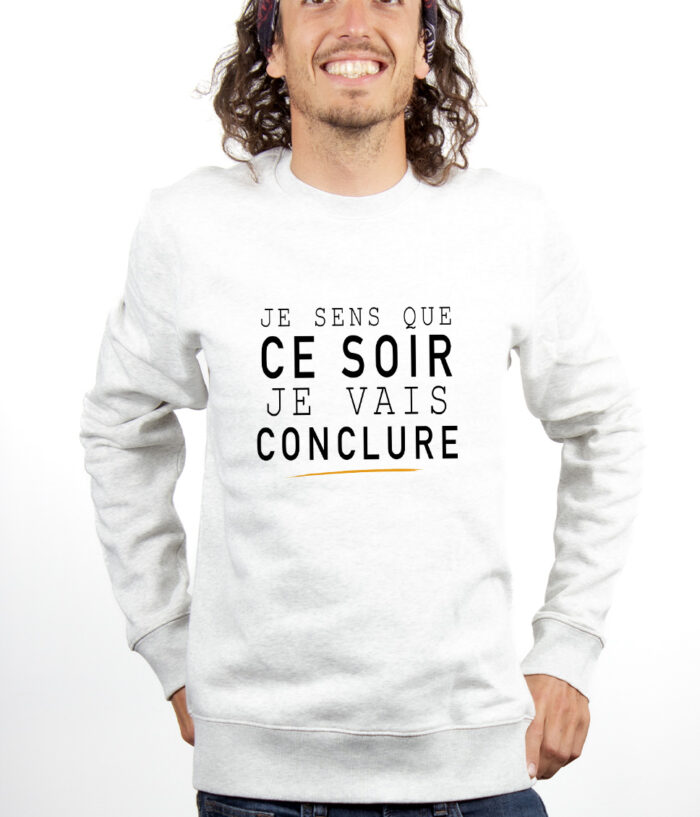 Le Bronzes Je sens que je vais conclure Sweatshirt Pull Homme Blanc PUHBLA309