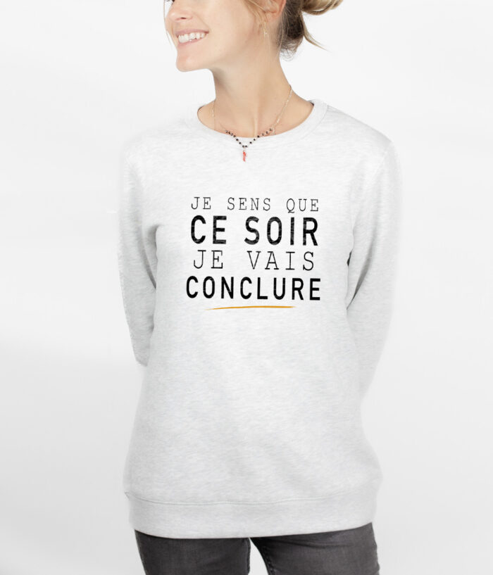 Le Bronzes Je sens que je vais conclure Sweatshirt pull Femme Blanc PUFBLA309