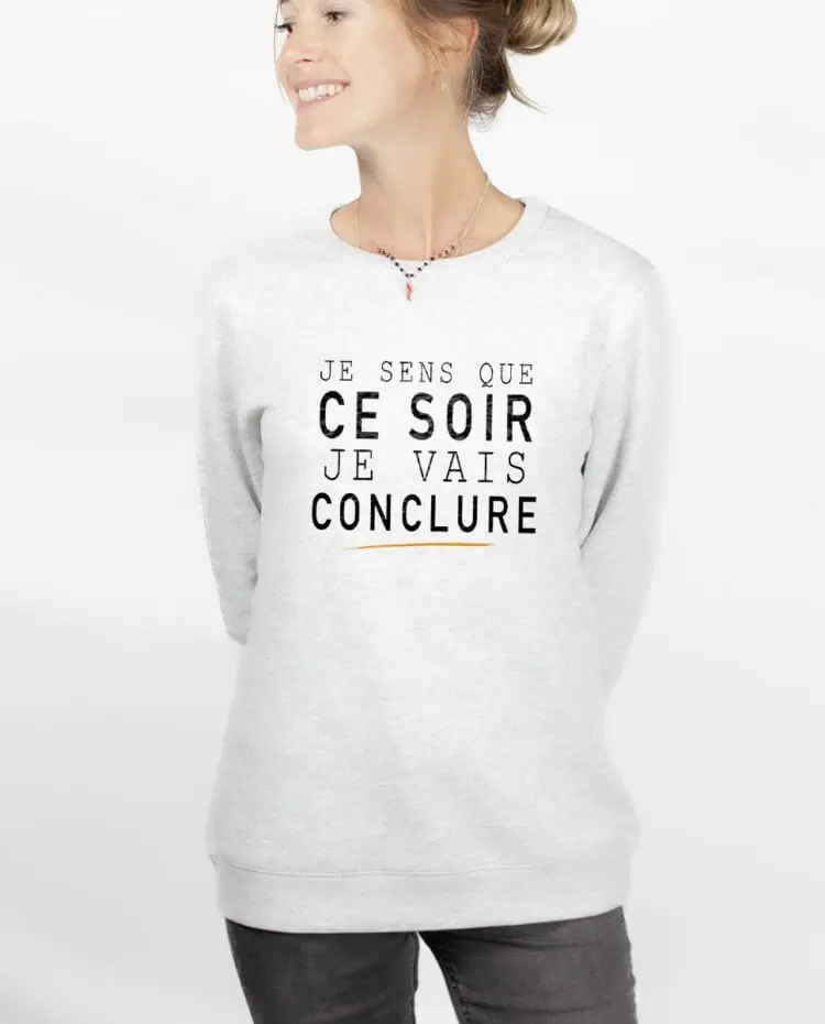 Le Bronzes Je sens que je vais conclure Sweatshirt pull Femme Blanc PUFBLA309