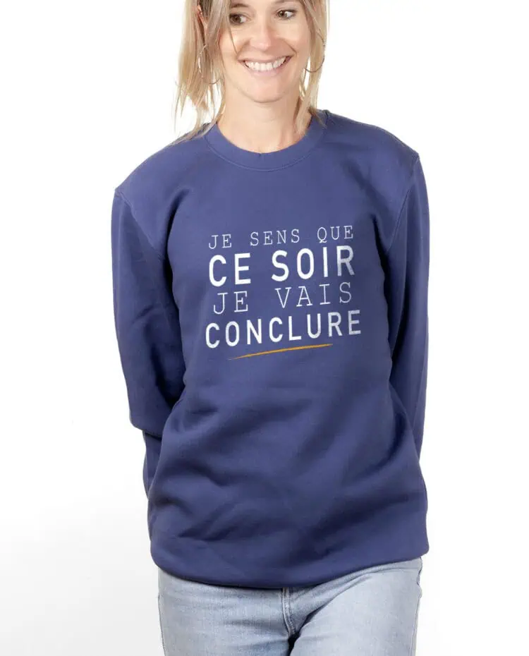 Le Bronzes Je sens que je vais conclure Sweatshirt pull Femme Bleu PUFBLE309