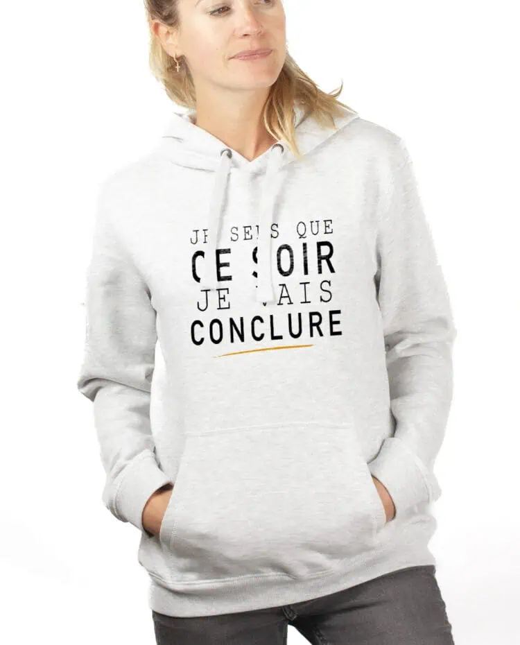 Le Bronzes Je sens que je vais conclure hoodie Sweat capuche Femme Blanc SWFBLA309