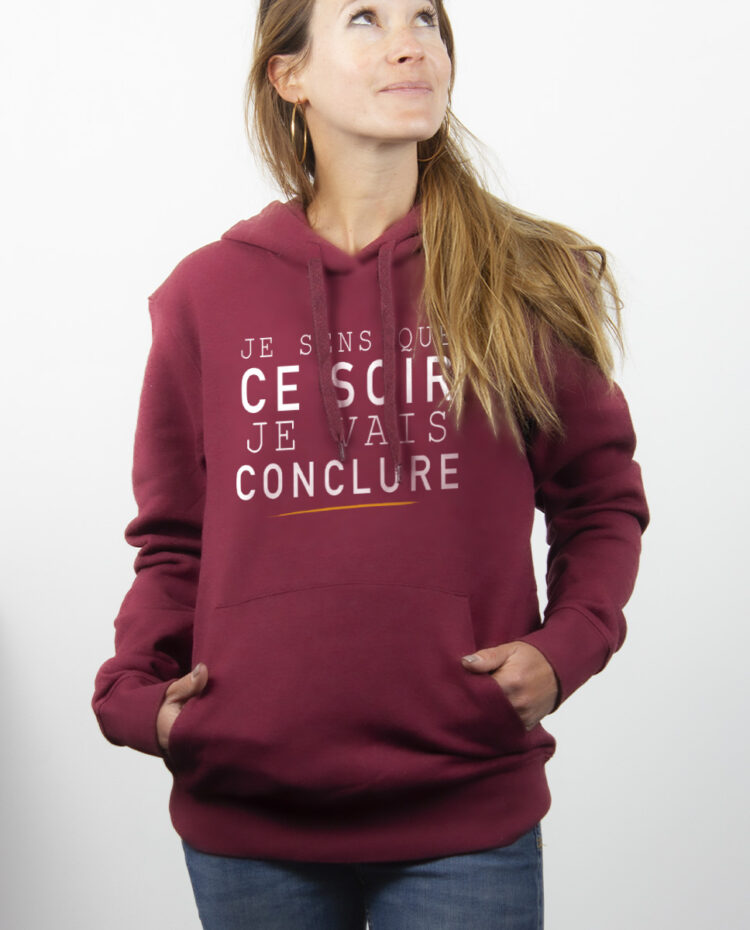 Le Bronzes Je sens que je vais conclure hoodie Sweat capuche Femme Bordeau SWFBOR309