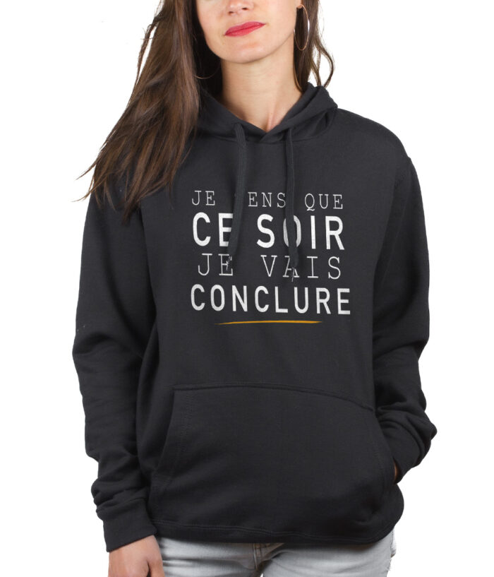 Le Bronzes Je sens que je vais conclure hoodie Sweat capuche Femme Noir SWFNOI309