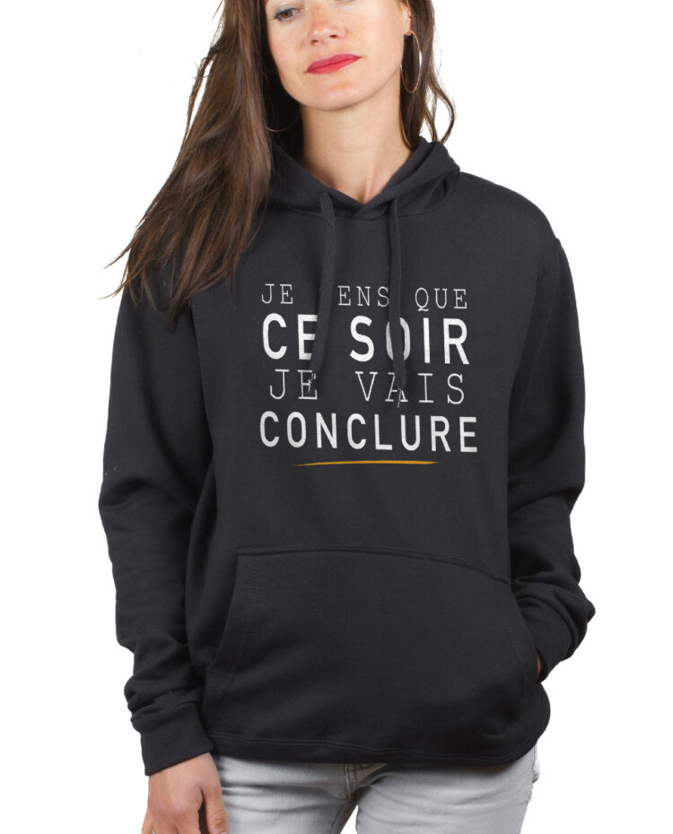 Le Bronzes Je sens que je vais conclure hoodie Sweat capuche Femme Noir SWFNOI309