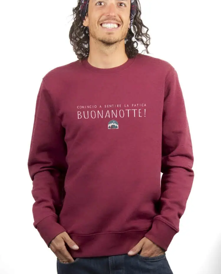 Les Bronzes Comincio a sentire la fatica buonanotte Sweatshirt Pull Homme Bordeau PUHBOR314