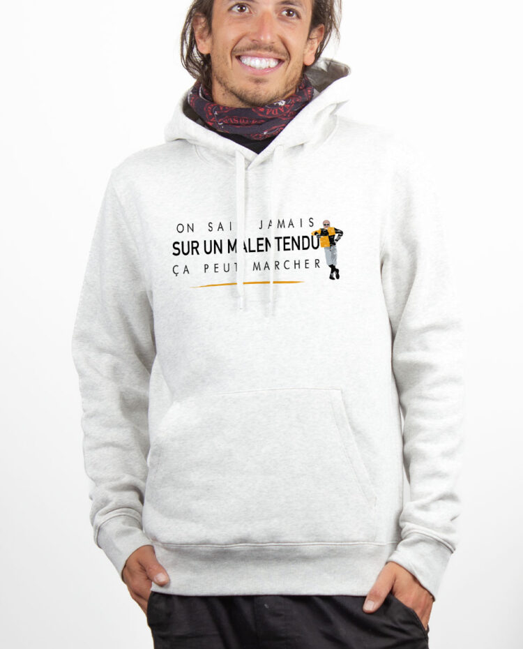 Les Bronzes Sur un malentendu ca peut marcher Hoodie Sweat capuche Homme Blanc SWHBLA308