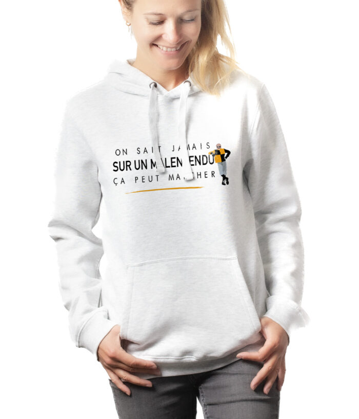 Les Bronzes Sur un malentendu ca peut marcher hoodie Sweat capuche Femme Blanc SWFBLA308