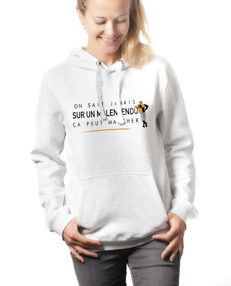 Les Bronzes Sur un malentendu ca peut marcher hoodie Sweat capuche Femme Blanc SWFBLA308