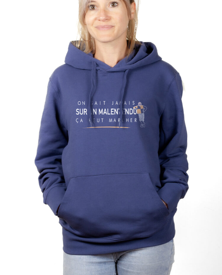 Les Bronzes Sur un malentendu ca peut marcher hoodie Sweat capuche Femme Bleu SWFBLE308