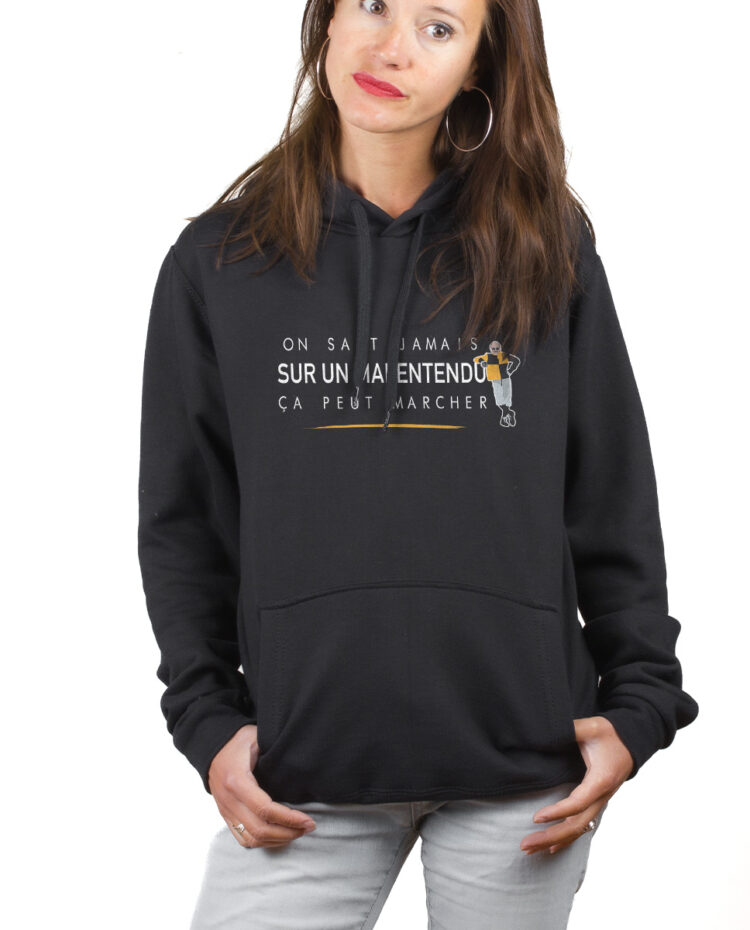 Les Bronzes Sur un malentendu ca peut marcher hoodie Sweat capuche Femme Noir SWFNOI308