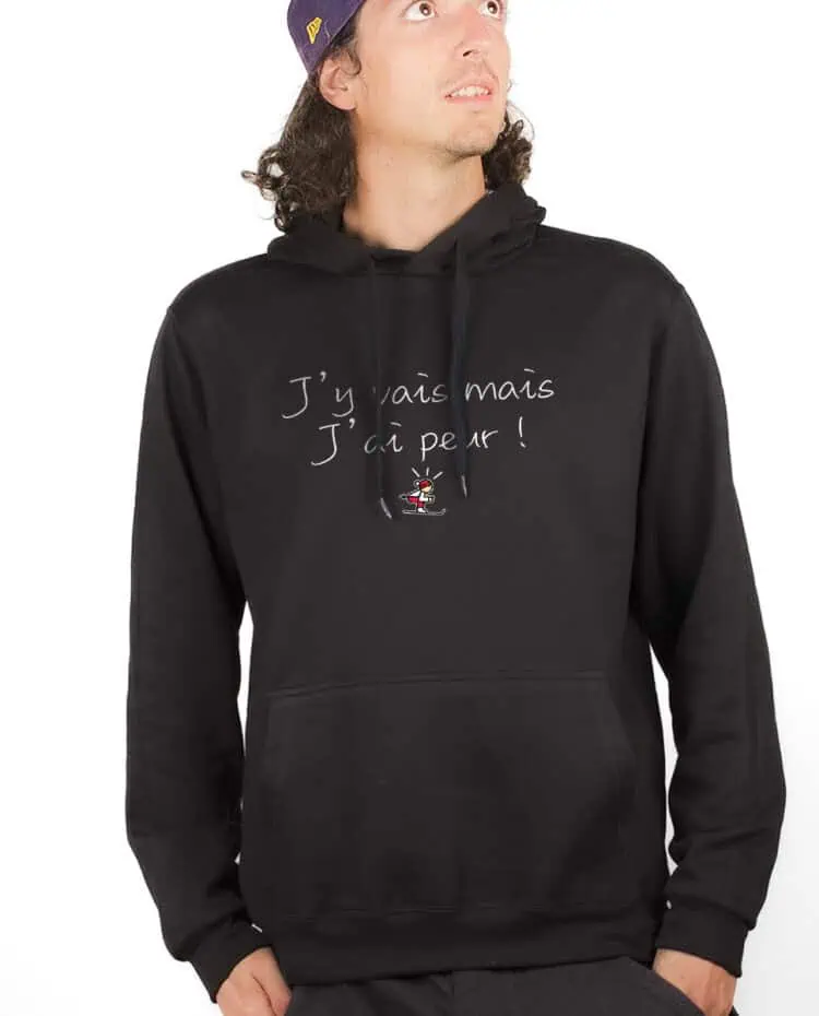 les bronzes Jy vais mais jai peurHoodie Sweat capuche Homme Noir SWHNOI258