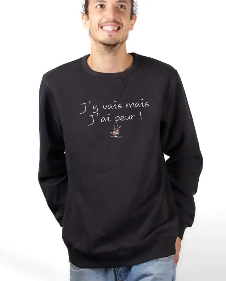 les bronzes Jy vais mais jai peurSweatshirt Pull Homme Noir PUHNOI258