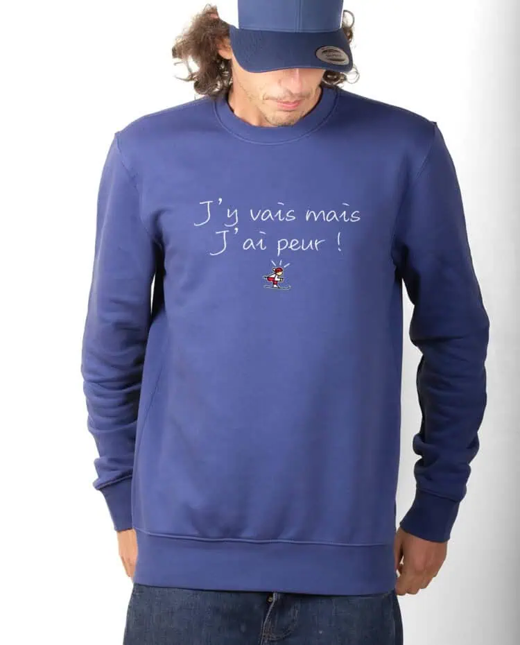 les bronzes Jy vais mais jai peurSweatshirt Pull Homme bleu PUHBLE258