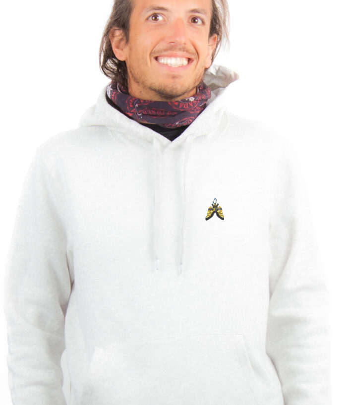 Chausson escalade picto Hoodie Sweat capuche Homme Blanc SWHBLA332