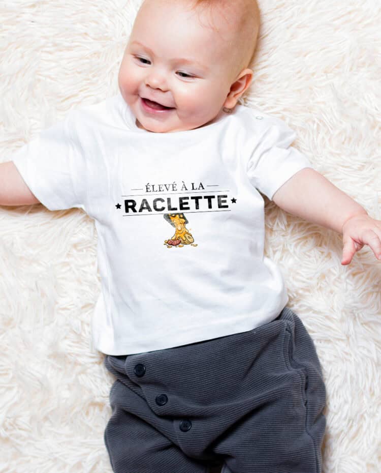 Eleve a la raclette T shirt bebe blanc garcon TSBB268