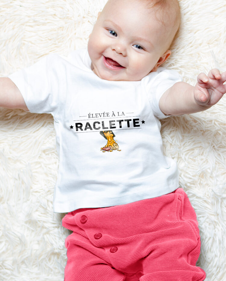 Elevee a la raclette T shirt bebe blanc fille TSBB267