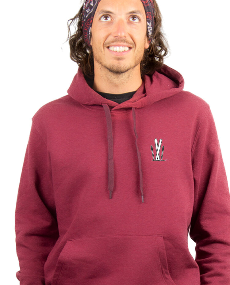 Ski picto Hoodie Sweat capuche Homme bordeau SWHBOR316