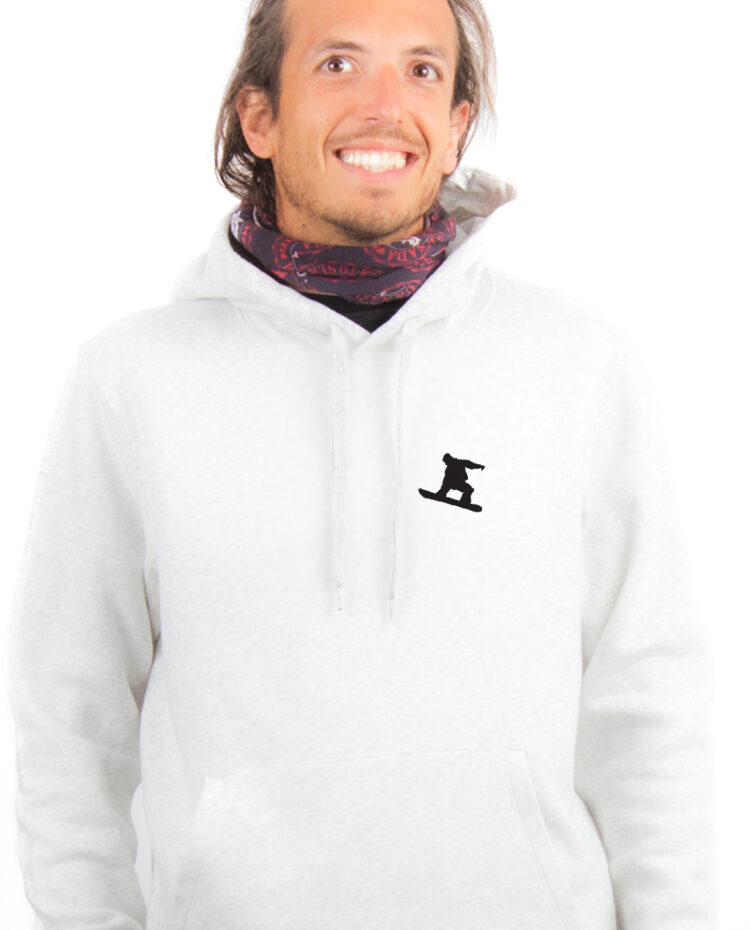 Snowboard picto Hoodie Sweat capuche Homme Blanc SWHBLA318