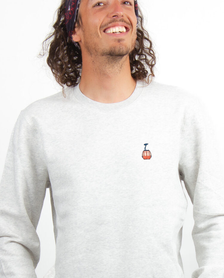 Telecabine picto Sweatshirt Pull Homme Blanc PUHBLA331