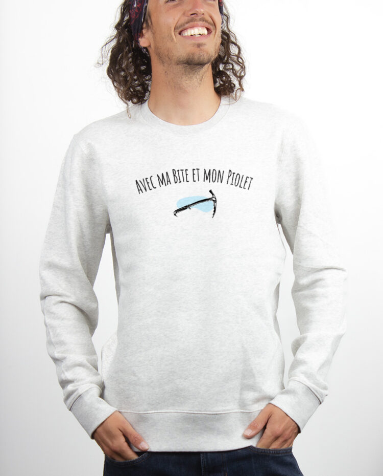 avec ma bite et mon piolet Sweatshirt Pull Homme Blanc PUHBLA283